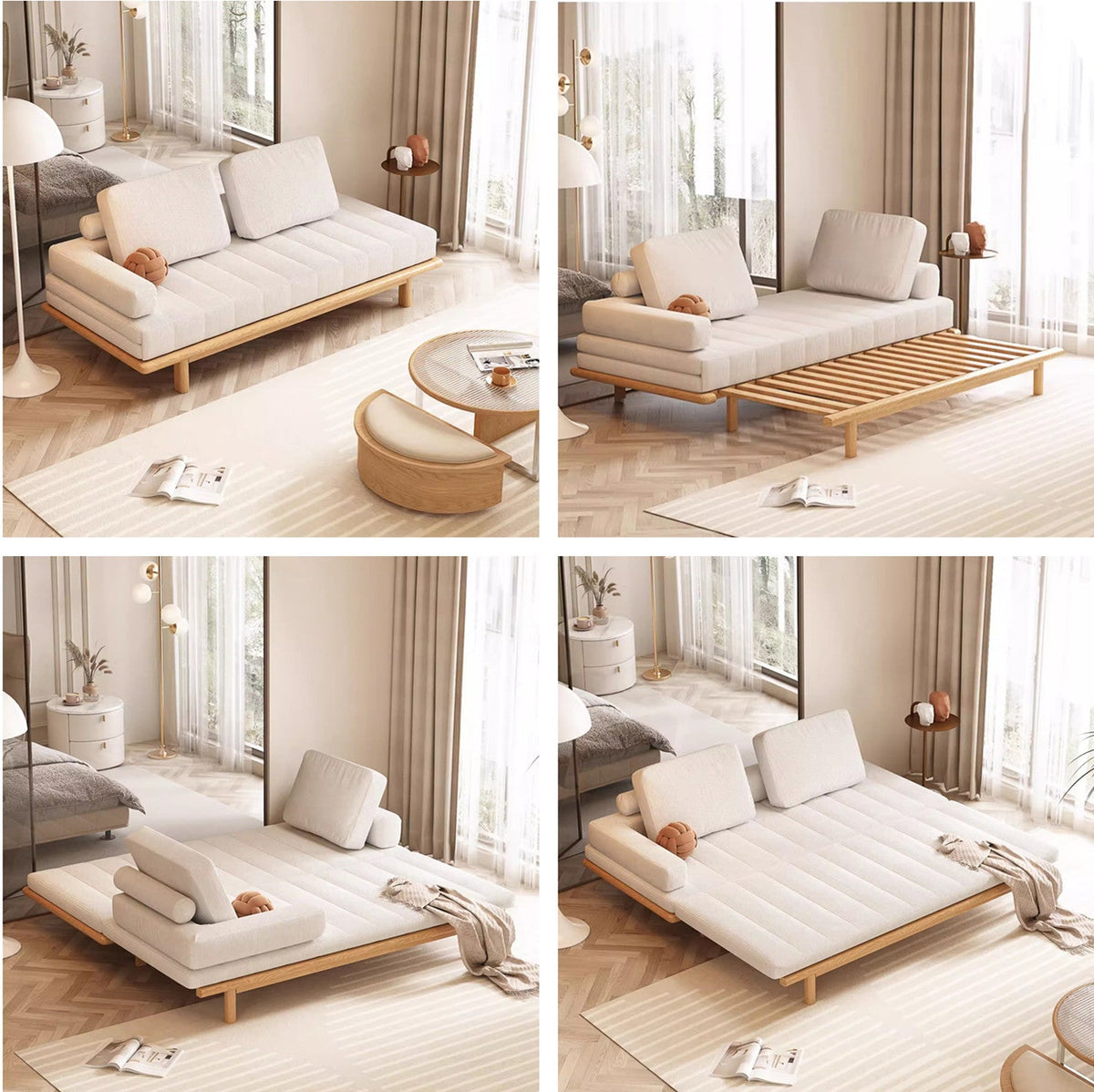 Tatami Pull Out Corduroy Fabric Solid Wood Frame Sofa Bed – EMERIT