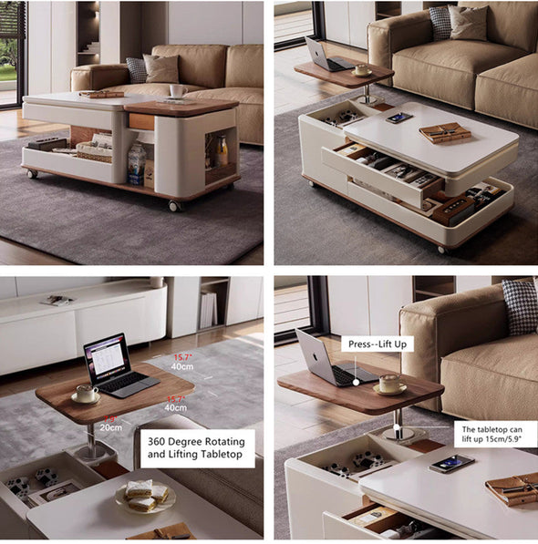 Modern Light Luxury Lifting and Rotating Top Coffee Table