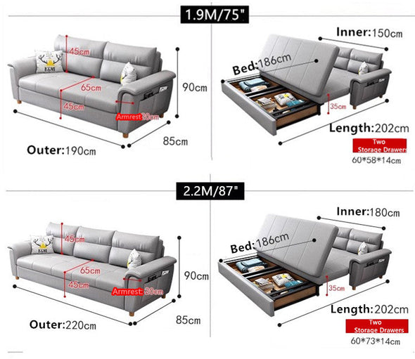 Convertible  Sofa Bed  with Storage & Pockets