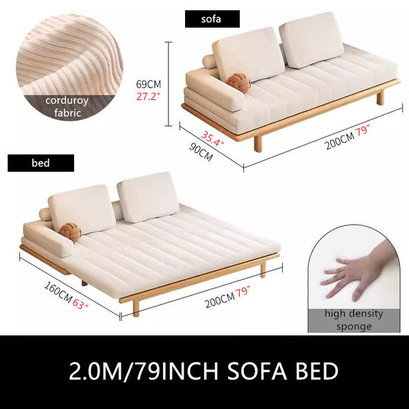 Tatami Pull Out Corduroy Fabric Solid Wood Frame Sofa Bed