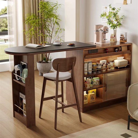 360° Solid Wood  Rotating Bar Table with Double Side Storage Cabinet