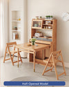 Solid Wood Folding Multifunctional Dining Table with Cabinet and Folding Chairs