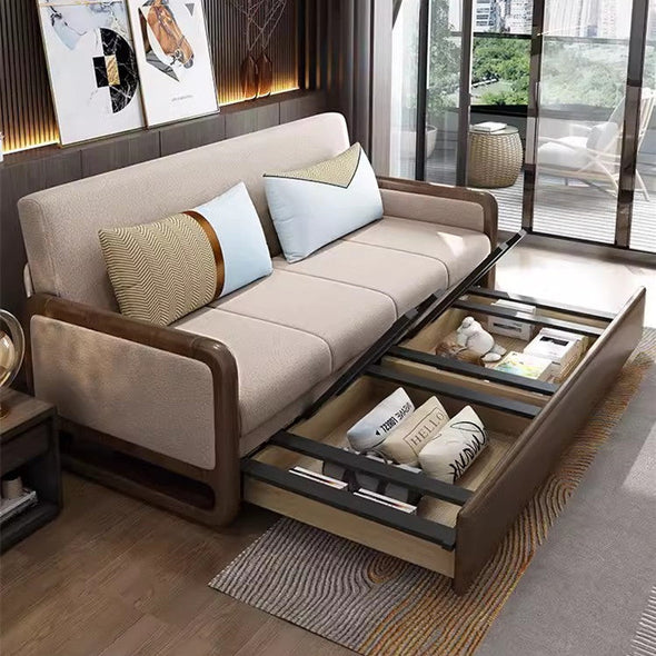 Solid Wood Armrest Sofa Bed With Underneath Storage