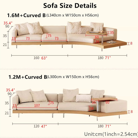 Japandi Solid Wood Curved Sofa