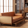 Leathaire Sofa Bed With Rattan Weaving Wooden Frame