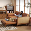 Leathaire Sofa Bed With Rattan Weaving Wooden Frame