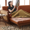 Leathaire Sofa Bed With Rattan Weaving Wooden Frame