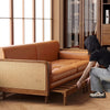 Leathaire Sofa Bed With Rattan Weaving Wooden Frame