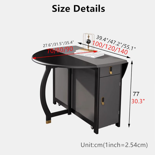 Black Grey Double Drop Leaf Round Dining Table with 4 Chairs