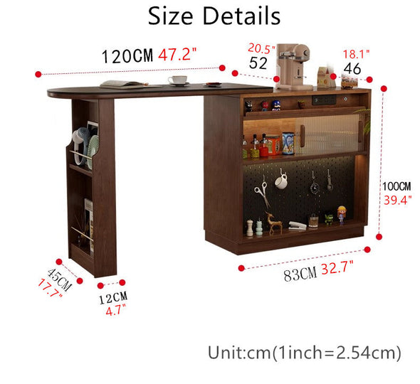 360° Solid Wood  Rotating Bar Table with Double Side Storage Cabinet