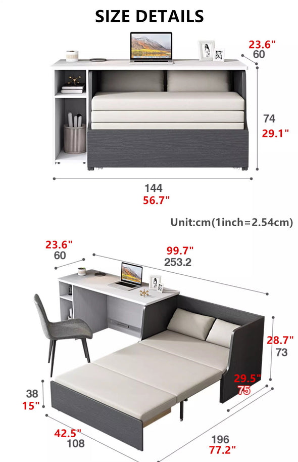 Space Saving Sofa Bed with Underneath Storage and  Computer Desk Set