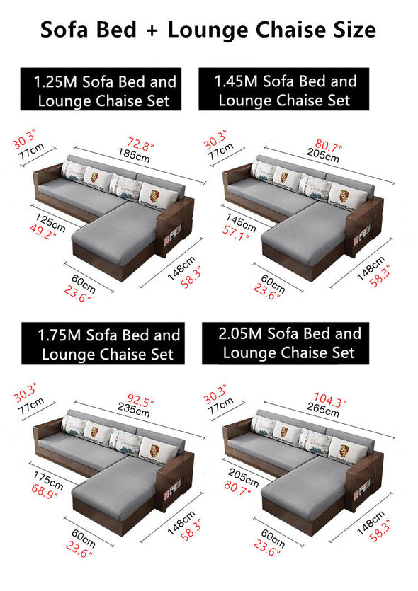 Convertible Sofa Bed and Lounge Chaise Set with Underneath Storage