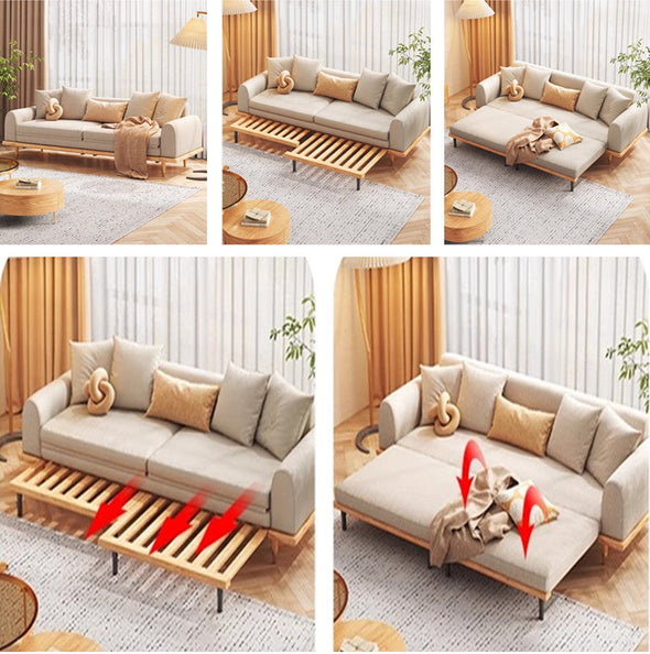 Japandi Minimalism Solid Wood Sofa Bed