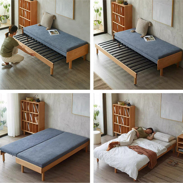 Japandi Pull Out Solid Beech Wood Day Bed