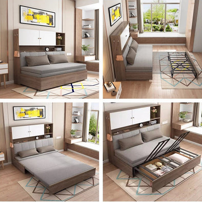 Sofa Bed With Underneath Storage and Book Shelf