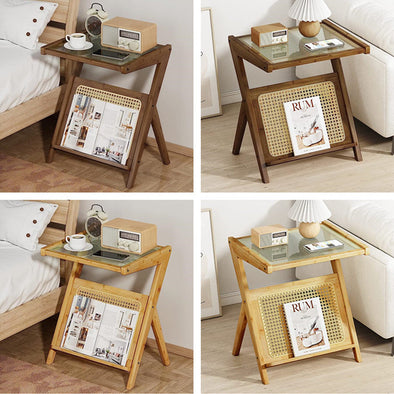 Bamboo Rattan End Table with Storage