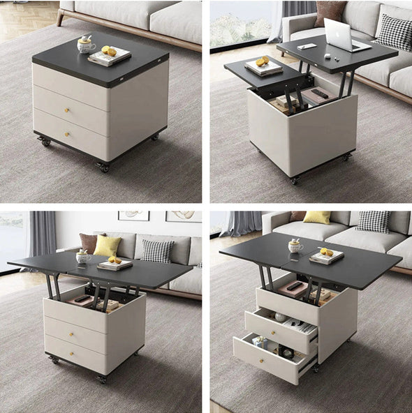 Multifunction Modern Liftable and Expandable Coffee Table with Storage Drawers and Universal Wheels