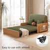 Japandi Log Style Pull Out Corduroy Fabric Sofa Bed with Rotating Armrest Tray and Storage