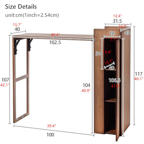 Bamboo Bar Table with Storage Rack walnut