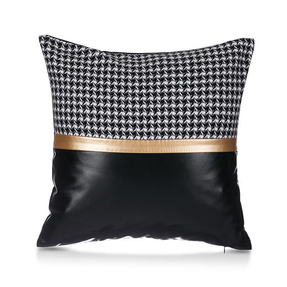 Faux Leather Stitching Gold Foil Pillow Covers Set of 4