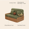 Japandi Log Style Pull Out Corduroy Fabric Sofa Bed with Rotating Armrest Tray and Storage