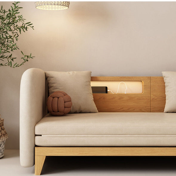 Pull Out Sofa Bed with Backrest and Single Armrest-natural color