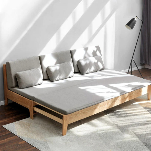 Japandi  Pull Out Sleeper Sofa Bed With Solid Wood Back Support