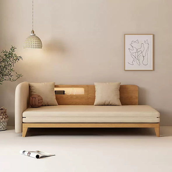 Pull Out Sofa Bed with Backrest and Single Armrest-natural color