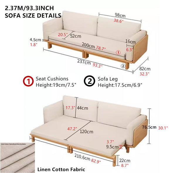 Japandi Solid Wood  Sofa Bed