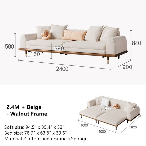 Japandi Minimalism Solid Wood Sofa Bed