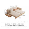 Japandi Solid Wood Sofa Bed with Liftable Armrest Storage Box