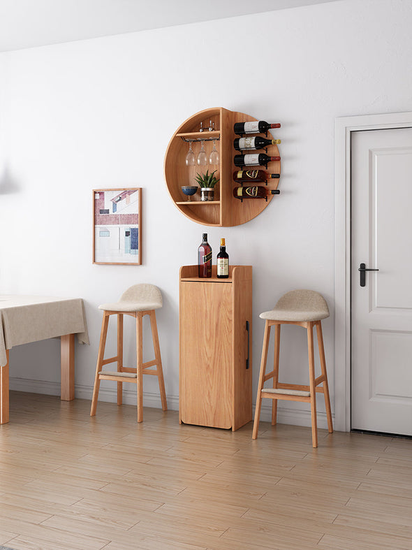 Folding Retractable Wine Bar Table With WALL Mounted Round Wine Shelf(no chairs)