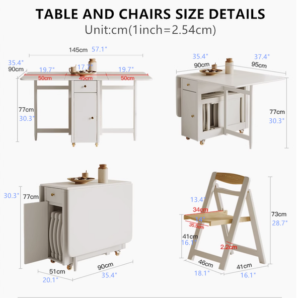 Drop Leaf Folding Dining Table With Foldable Chairs Set 5-Piece