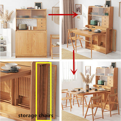 Upgrade Space Saving Foldable and Expandable Side Table With Chairs Storage and 3 Layer Drawers