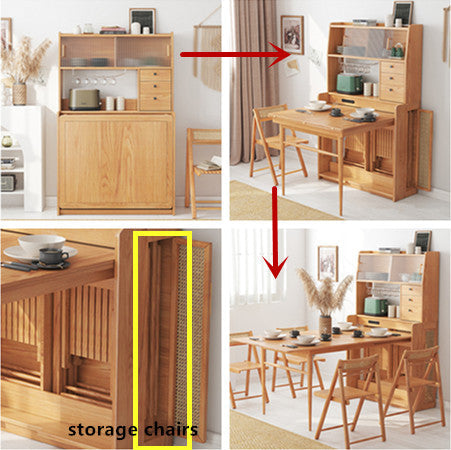 Upgrade Space Saving Foldable and Expandable Side Table With Chairs Storage and 3 Layer Drawers