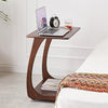 Solid Wood C-Shaped End Table with Rolling Wheels