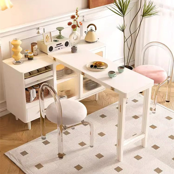 Expandable and Foldable Dining Table with Sideboard Cabinet