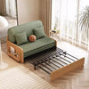 Japandi Log Style Pull Out Corduroy Fabric Sofa Bed with Rotating Armrest Tray and Storage