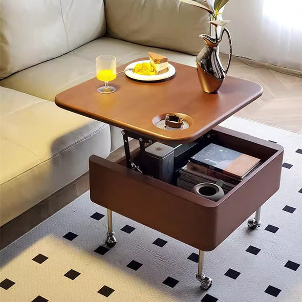 Liftable Solid Wood Coffee Table with Storage and Universal Wheels