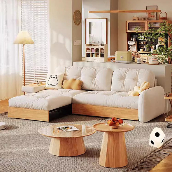 Japandi Pull Out Lounge Chaise and Sofa with Underneath Storage