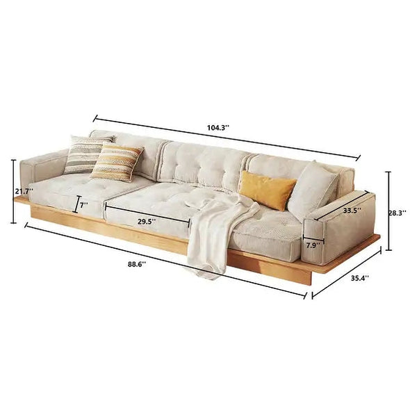 Japandi Solid Wood Frame Corduroy Fabric Sofa With Underneath Storage Drawers