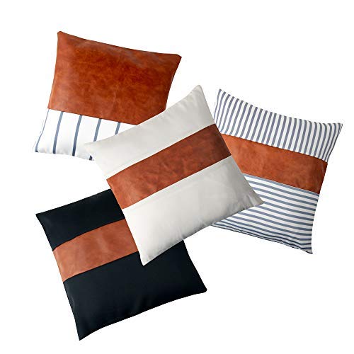 Faux Leather Throw Pillow Covers 18x18 Inch/45x45 CM Set of 4