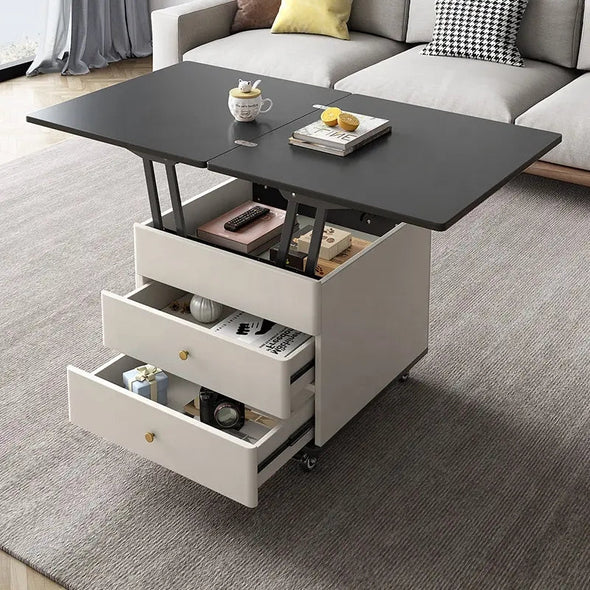 Multifunction Modern Liftable and Expandable Coffee Table with Storage Drawers and Universal Wheels