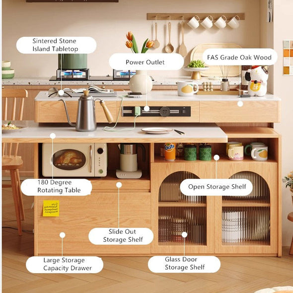 Sitered Stone Kitchen Island with 180 Degree Rotating Table