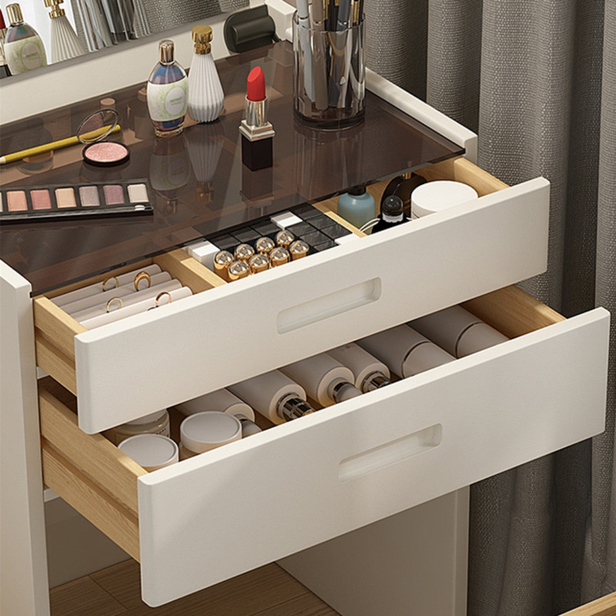 nordic modern mini dressing table Nordic Modern Bedroom Small Family Furniture Vanity Makeup 2 Drawers Mirrored Dressing Table