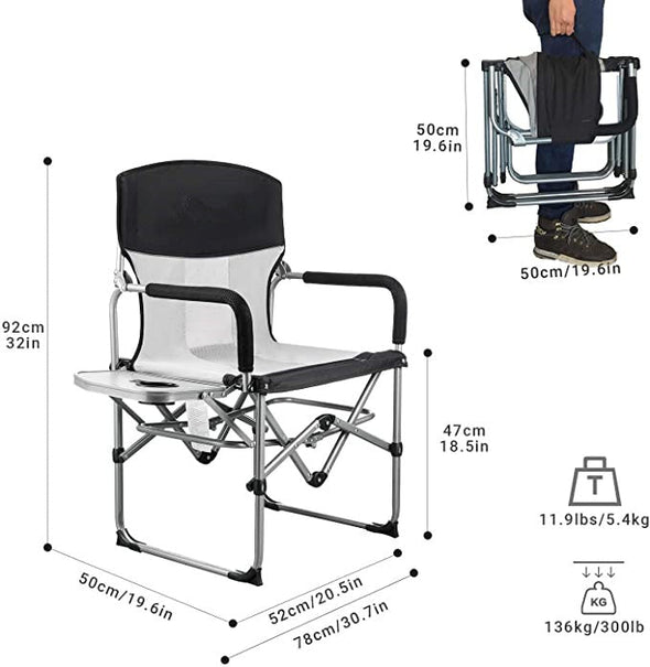 Heavy Duty Compact Camping Folding Mesh Chair with Side Table and Handle