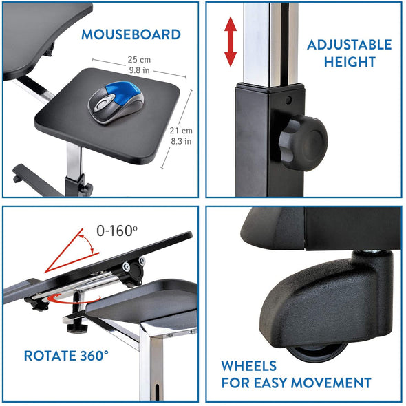 Portable ans Adjustable Height Rolling Laptop Desk with Mouse Pad