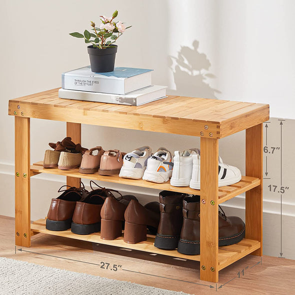 Bamboo Shoe Rack Bench Organizer Shelf