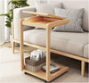 Solid Wood C-Shape Adjustable Flip End Table with Lockable Wheels