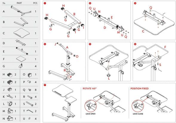 Portable ans Adjustable Height Rolling Laptop Desk with Mouse Pad